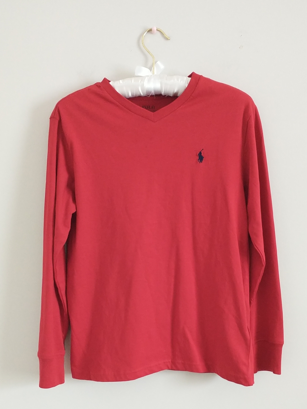 Polo by Ralph Lauren Red V-Neck Big Kids Tee - Classic Cotton. SIZE M(10-12)